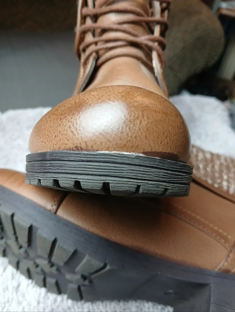 Jessica Cline Brown Cap Toe Knit Cuff Lace Up Boots 8.5